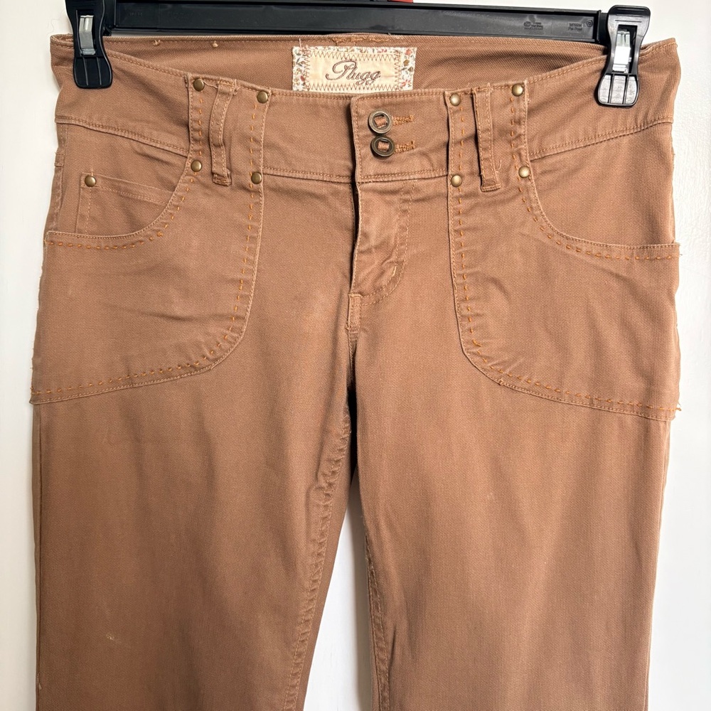 Plugg Jeans Low Rise Sz 3 Small Brown Tan Flare Womens Girls Pant Cotton Spandex
